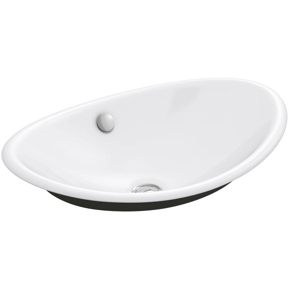 KOHLER Iron Plains Cast Iron Vessel Sink in White with Iron Black