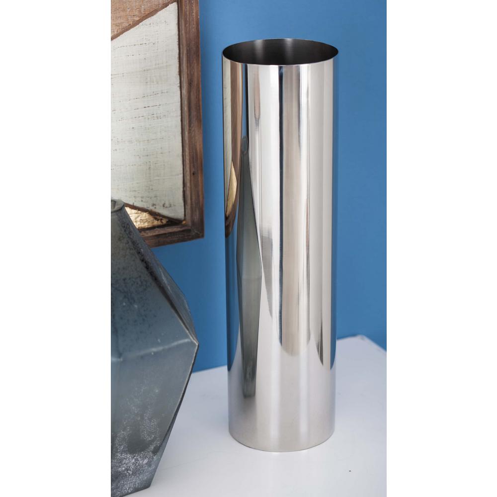 14 In Stainless Steel Cylindrical Decorative Vase Silver 90892 Stainless Steel Cylindrical Decorative Vase In Silver