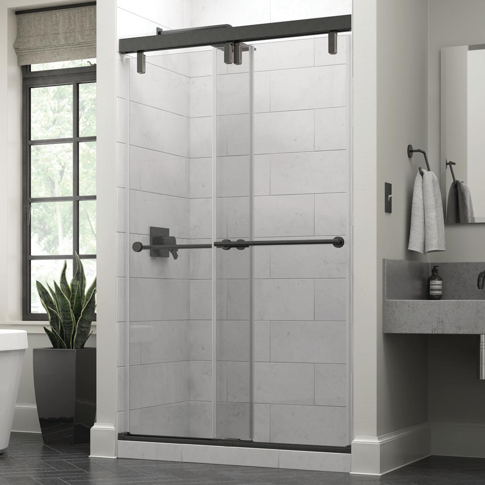 Delta Everly 48 X 71 12 In Frameless Mod Soft Close Sliding Shower Door In Bronze With 38 In