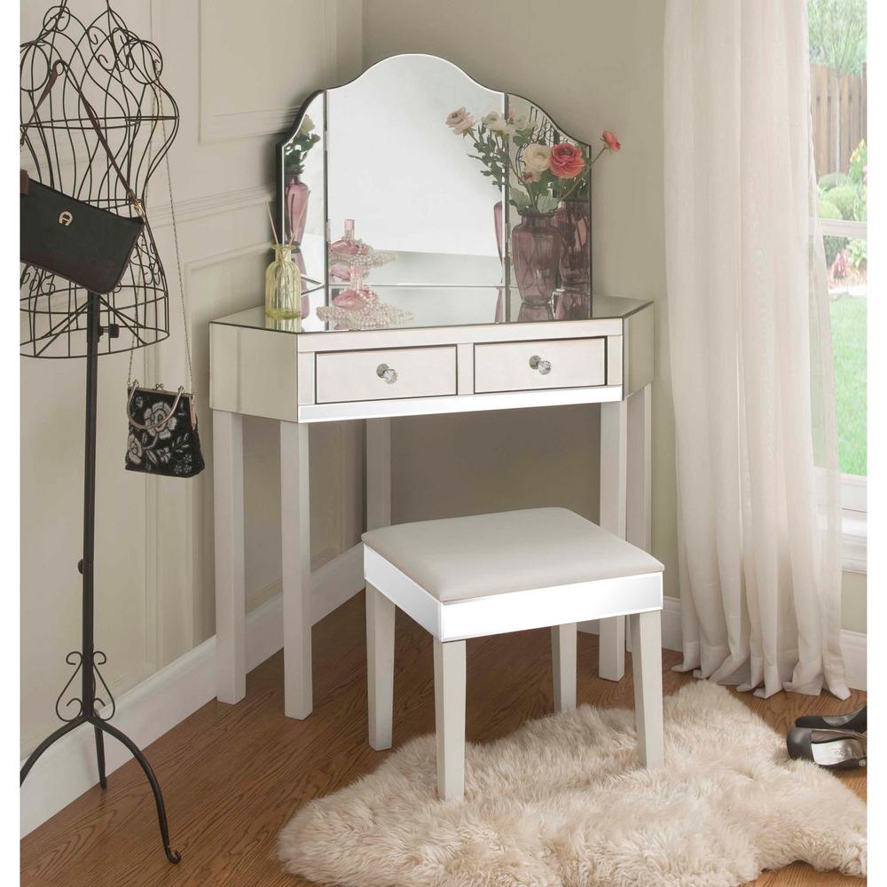 Inspired Home White Vanity Tables With Trifold Mirror Jf97 07we K Hd The Home Depot