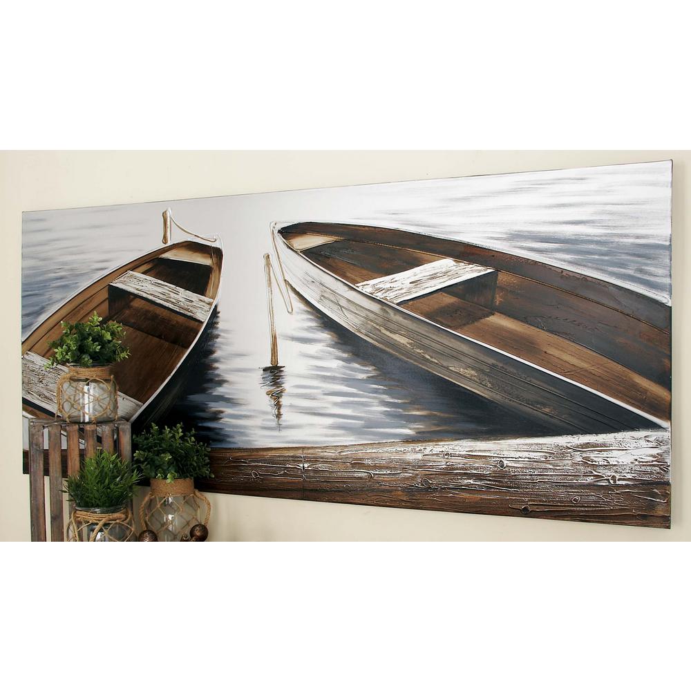 Litton Lane 32 In X 71 In Boats By The Quay Canvas Wall Art By Unknown Artist 53688 The Home Depot