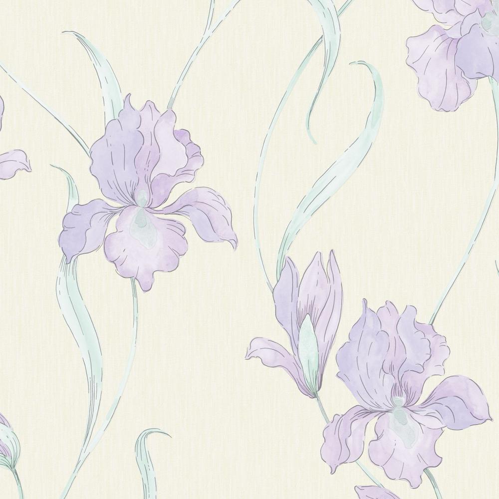 Graham & Brown White and Purple Iris Wallpaper20967 The Home Depot