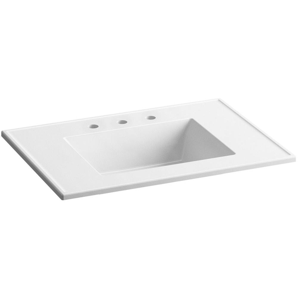 KOHLER K-2979-1-96 Tresham One-Piece Surface and Integrated Bathroom Sink with Single-Hole Faucet Drilling Biscuit