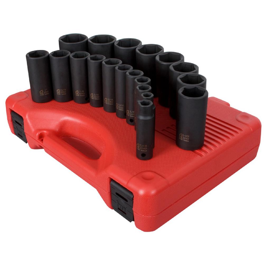 Sunex 1/2 in. Drive Deep SAE Impact Socket Set(19Piece)SUN2641 The