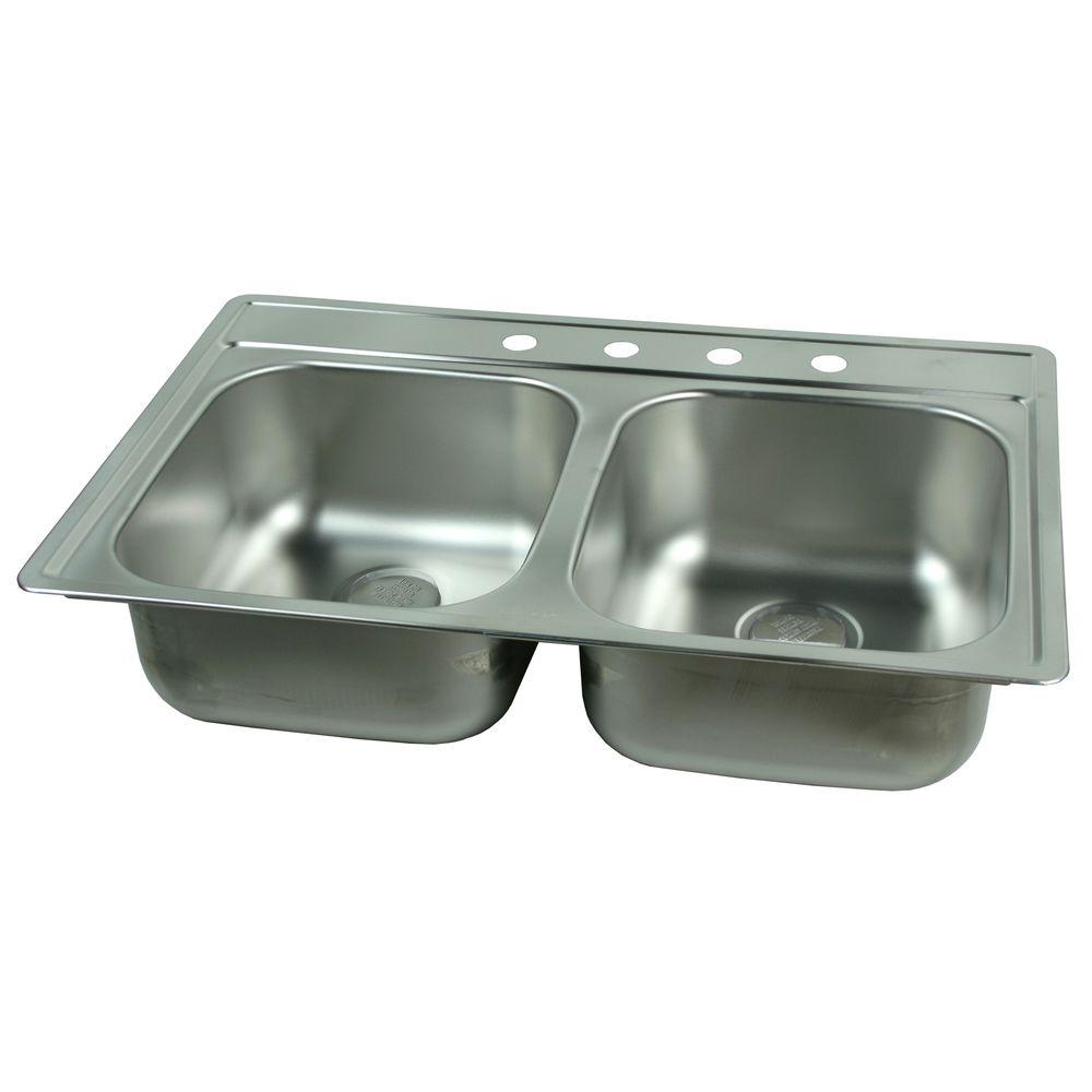 UPC 039487149841 product image for Jensen Byrd Drop-In Satin Stainless Steel 33 in. 4-Hole Double Bowl Kitchen Sink | upcitemdb.com