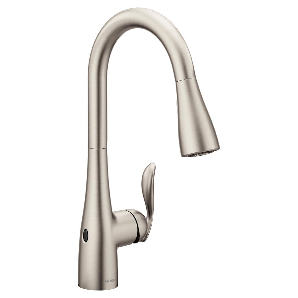 Moen 7594esrs Arbor Motionsense Two Sensor Touchless One Handle Pulldown Kitchen Faucet Featuring Power Clean Spot Resist Stainless And Deck Mounted Kitchen Soap Dispenser Touchless Kitchen Sink Faucets
