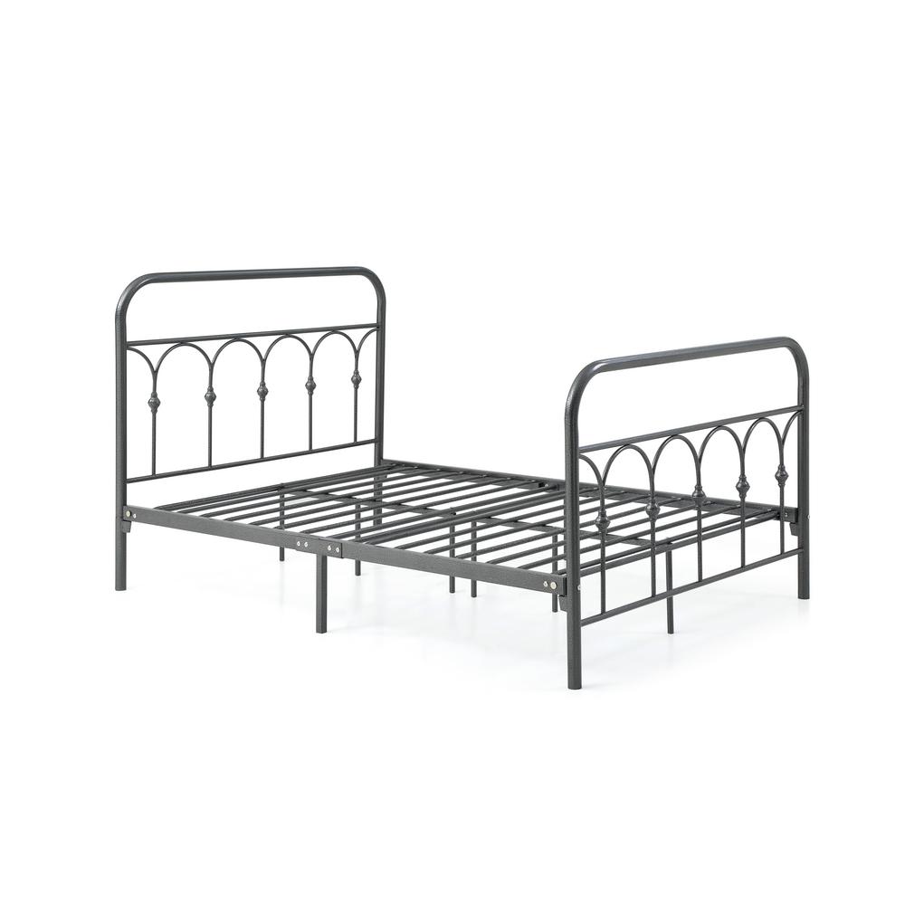 HODEDAH Complete Metal Charcoal Full Bed with Headboard, Footboard