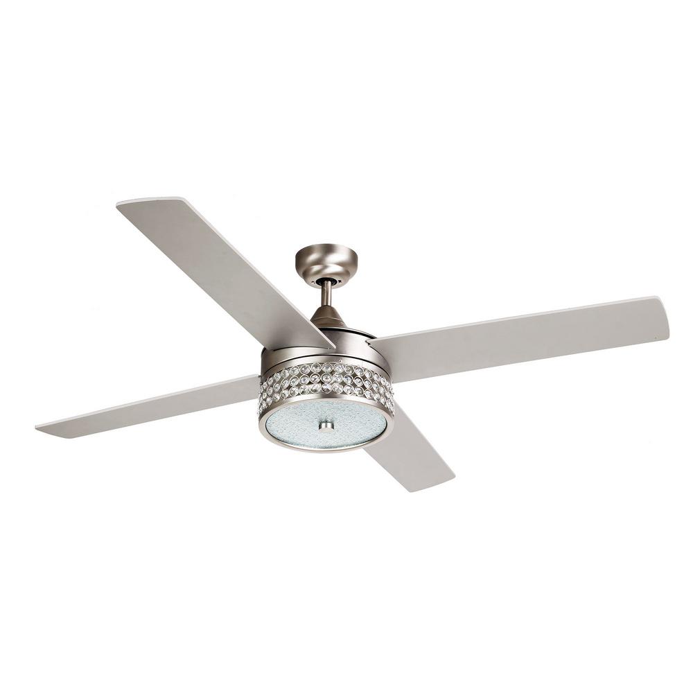 Parrot Uncle Cason 52 In Indoor Satin Nickel Downrod Mount Crystal Chandelier Ceiling Fan With Light Kit And Remote Control