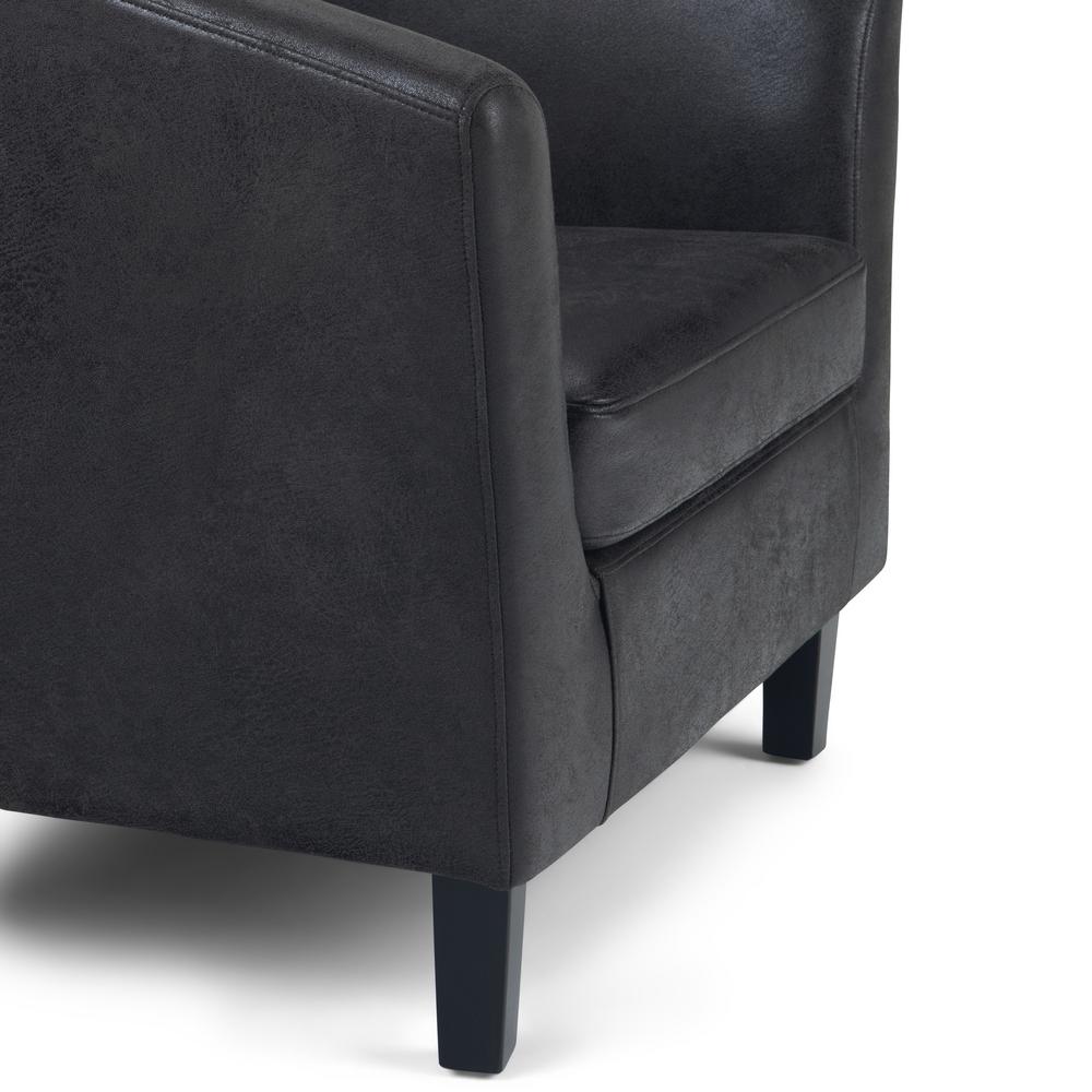 Simpli Home Merlow 30 In Distressed Black Faux Air Leather Wide Mid Century Modern Tub Chair Axcchr 31 Dbl The Home Depot