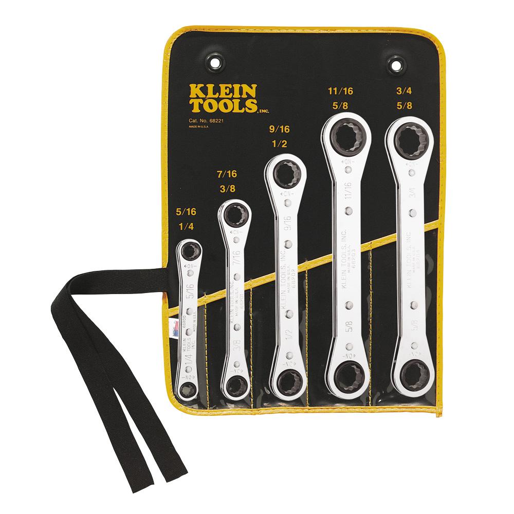 Klein Tools 5Piece Fully Reversible Ratcheting Offset Box Wrench Set