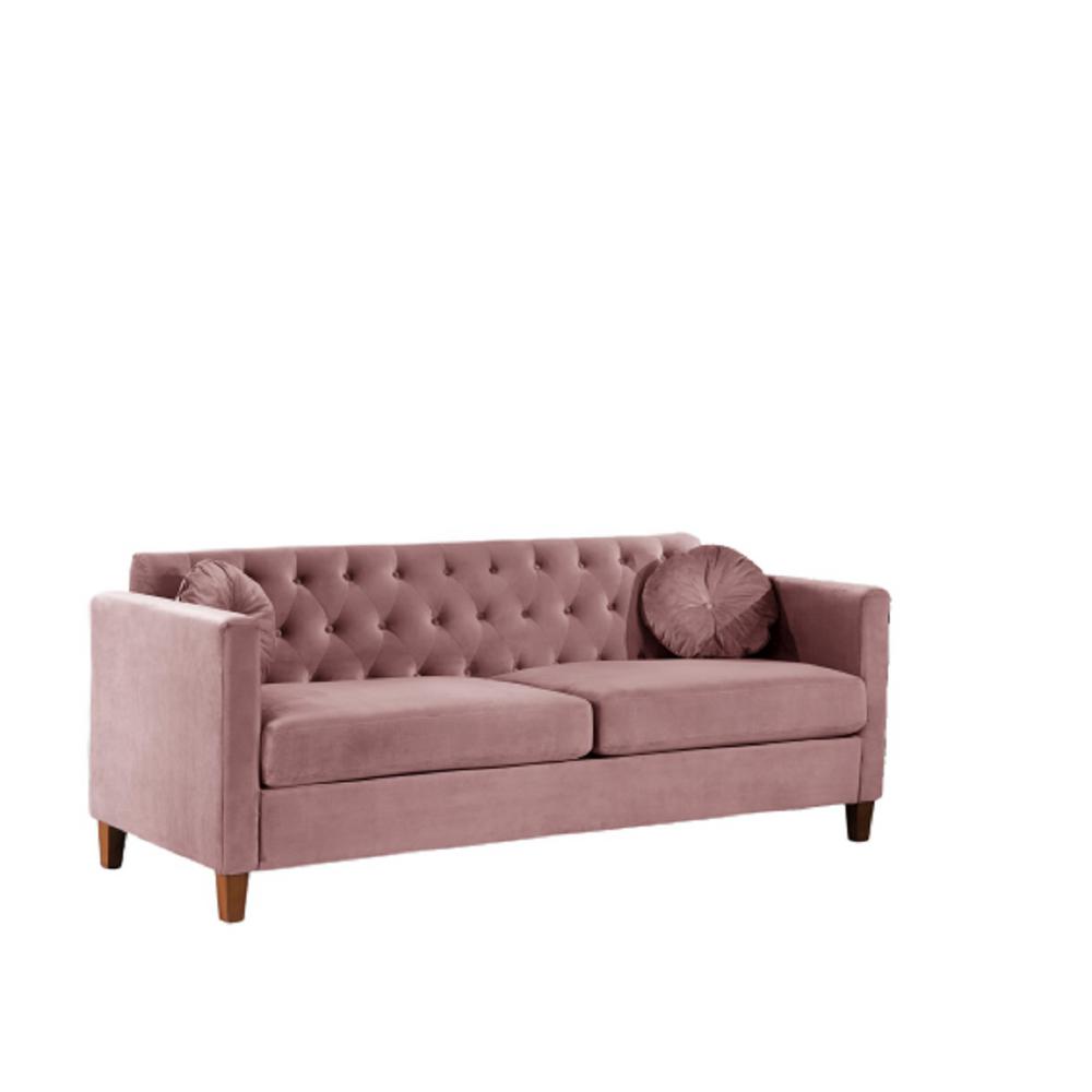 Us Pride Furniture Lory 79 5 In Rose Velvet 3 Seater Lawson Sofa With Square Arms S5540 S The Home Depot