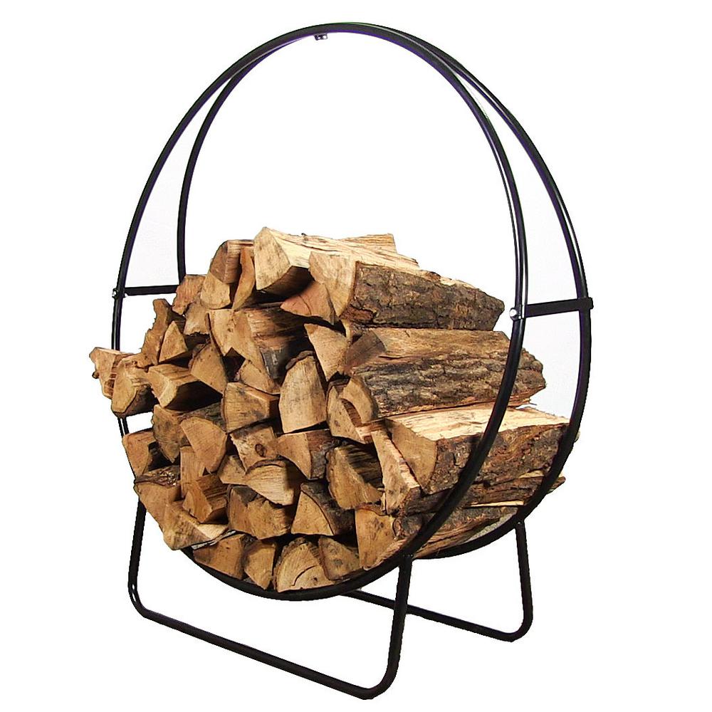 Sunnydaze Indoor/Outdoor Steel Round Fire Pit or Fireplace Firewood Log Hoop Rack Holder - 40" - Black