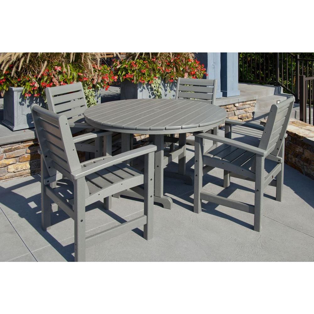 Polywood Signature White 5 Piece Plastic Outdoor Patio Dining Set Plastic Outdoor Patio Dining Set