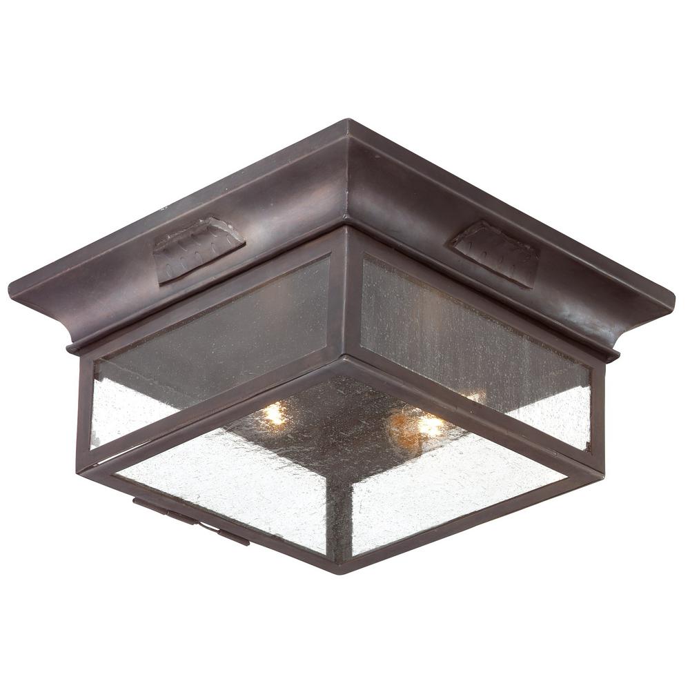 Details About 2 Light Outdoor Flushmount Bronze Seedy Glass Fixture Exterior Lighting Patio