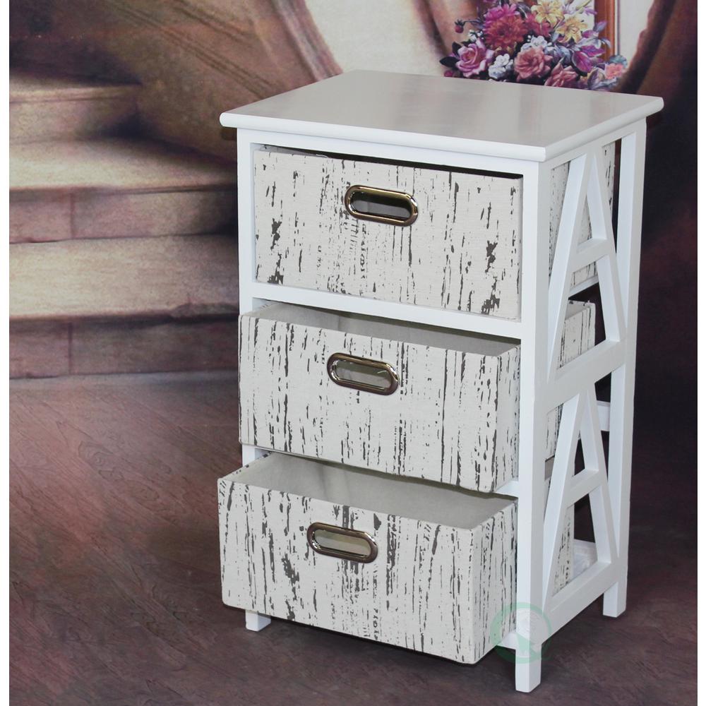 Vintiquewise Antique Wood Storage Chest Nightstand With 3 Fabric Drawers Qi003161 The Home Depot