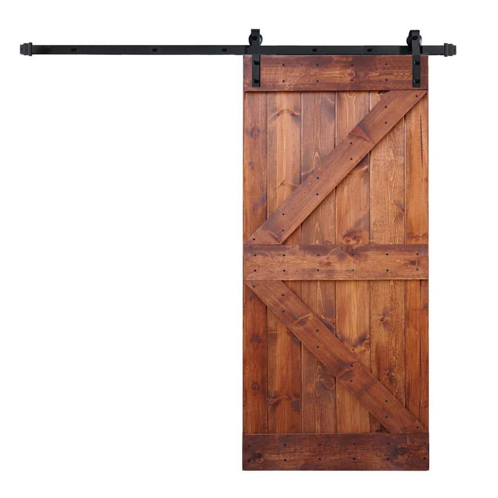 36 In X 84 In K Series Diy Red Walnut Finished Knotty Pine Wood Sliding Barn Door With 6 6 Ft Door Track Hardware Kit