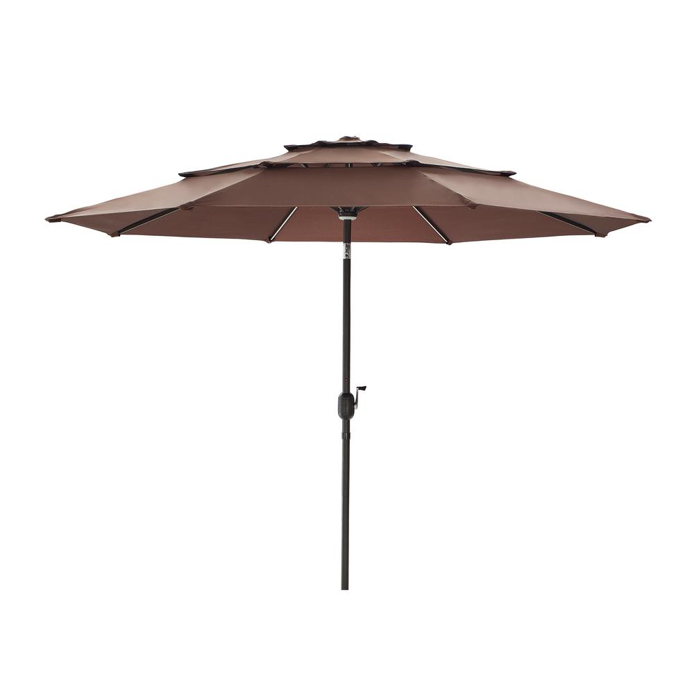 Patio Festival 9 1 2 Ft Steel Market Solar Tilt Patio Umbrella In Brown Pf20954 The Home Depot