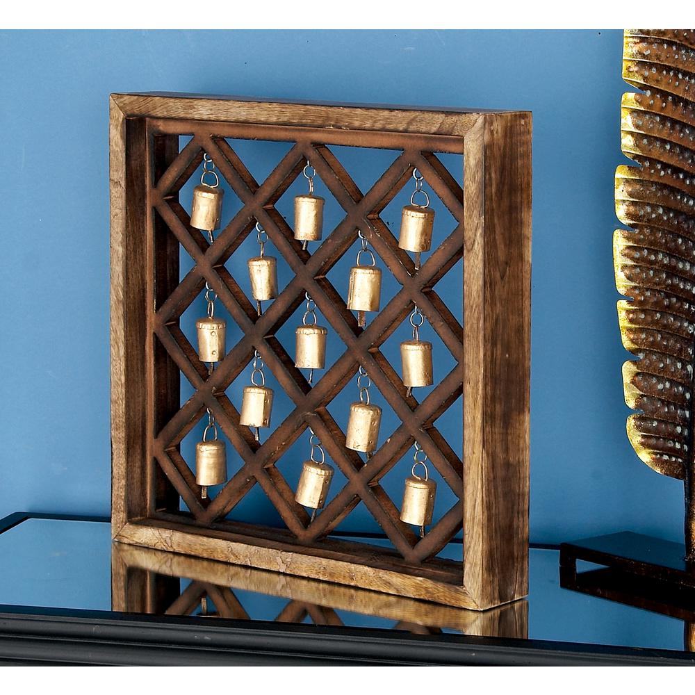 17 in. x 17 in. Brown and Gold Wooden Cylindrical Metal Bell Plaque