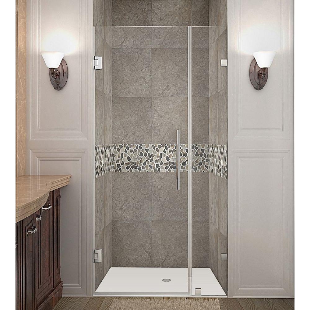 Aston Nautis 29 In X 72 In Frameless Hinged Shower Door In Stainless Steel With Clear Glass Sdr985 Ss 29 10 The Home Depot