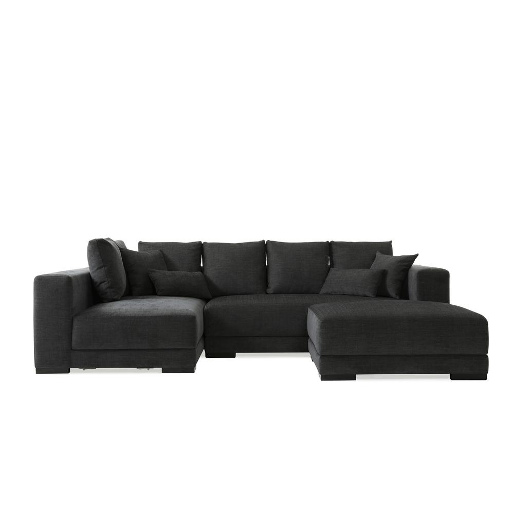 Handy Living Greenwich Sectional In Charcoal Blue Gray Chenille Handy Living Greenwich Sectional In