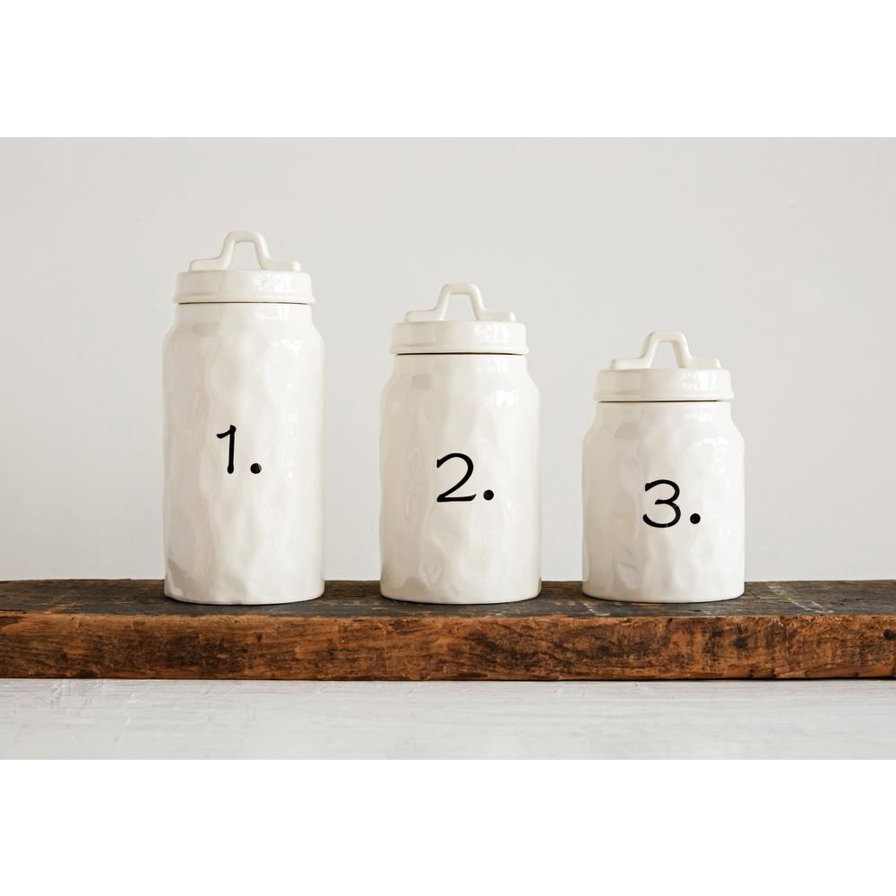 3R Studios White Ceramic Canisters With Numbers Set Of 3 Sizes DA8643   White 3r Studios Kitchen Canisters Da8643 64 1000 