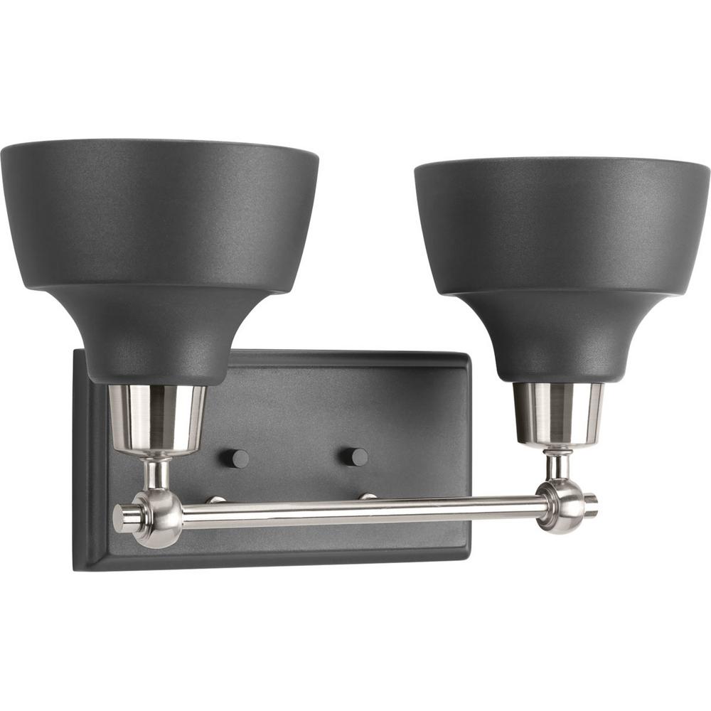 Black Progress Lighting Industrial Vanity Bramlett Collection 2 Light Brushed Nickel Bathroom Vanity With Matte Black Shades