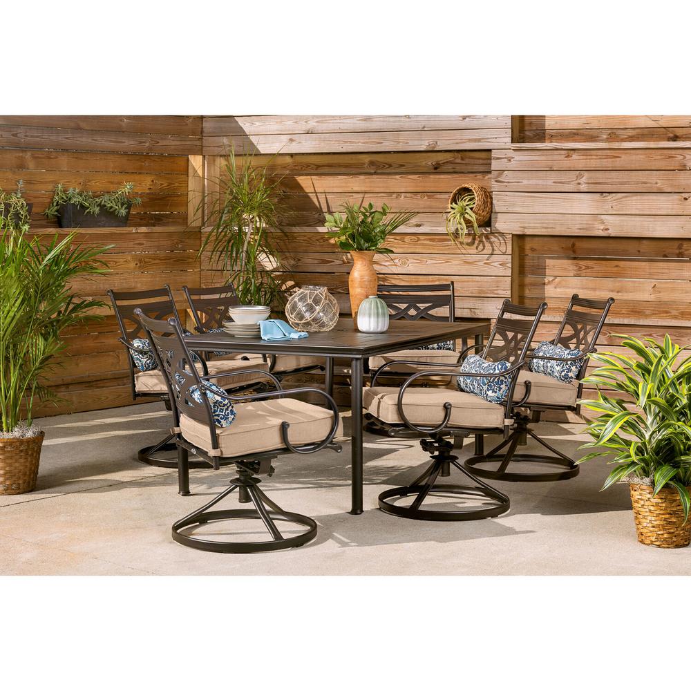 Hanover Montclair 7 Piece Steel Outdoor Dining Set With Country Cork Cushions Swivel Rockers And Table Mclrdn7pcsqsw6 Tan The Home Depot - Dining Table Cushions Hanover Montclair 7 Piece Steel Outdoor Dining Set With Country Cork Cushions Swivel Rockers And Table Mclrdn7pcsqsw6 Tan The Home Depot - Dining Table Cushions