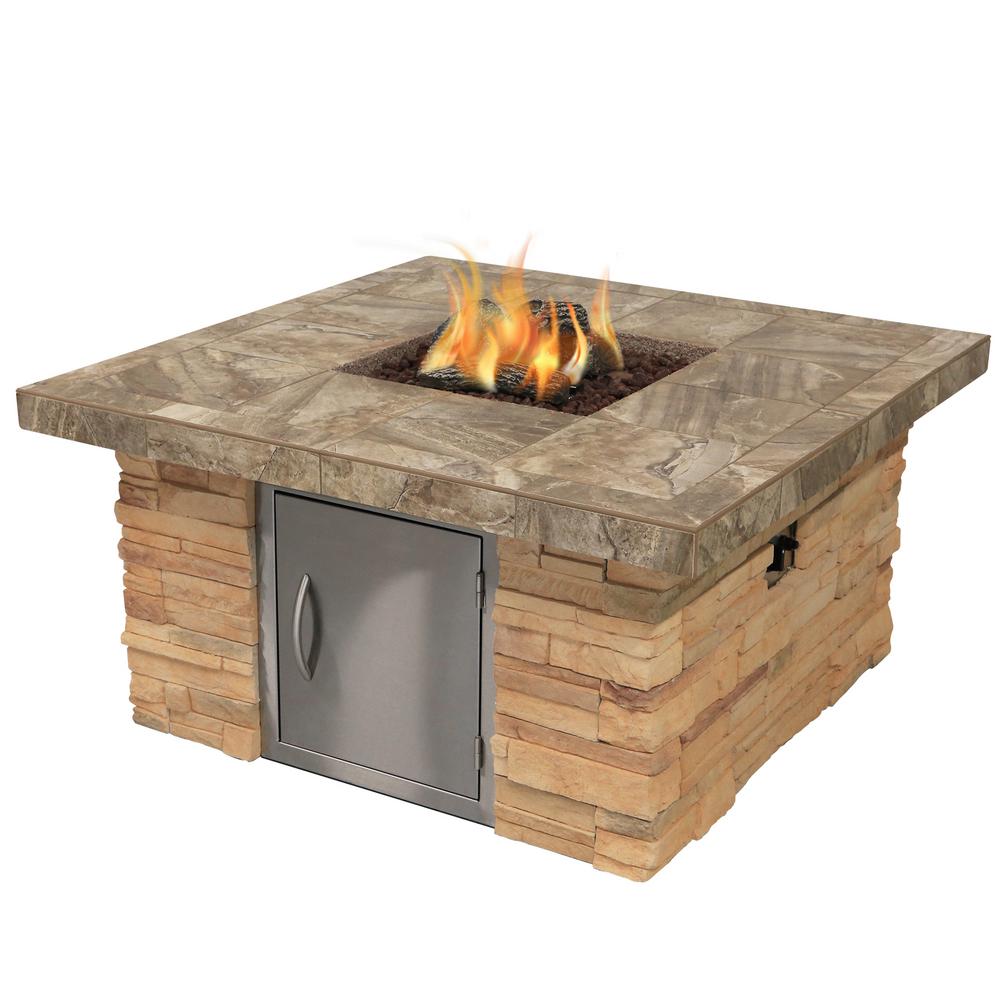 Cal Flame Cultured Stone Propane Gas Fire Pit in Brown with Log Set and Lava... by Cal Flame