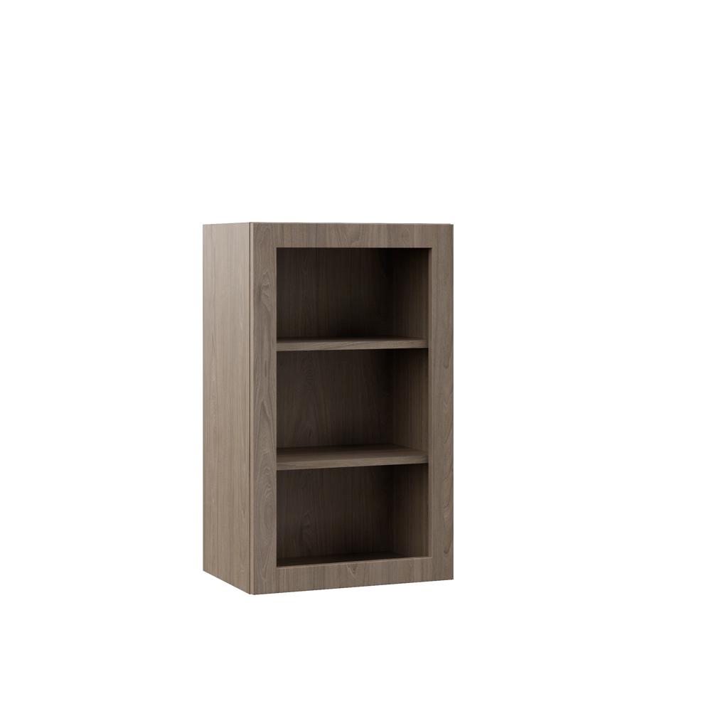Hampton Bay Designer Series Edgeley Assembled 18x30x12 In Wall Open Shelf Kitchen Cabinet Driftwood