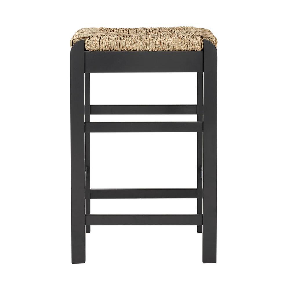 Home Decorators Collection Dorsey Black Wood Backless Counter Stool with Rush Seat (16.54 in. W x 25.59 in. H), Beige/Black