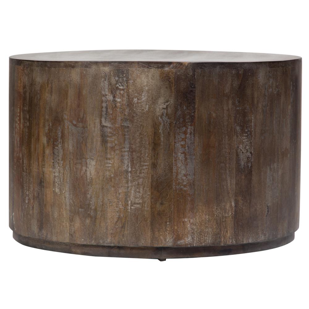 Porter Designs Gray Wash Mango Wood Round Drum Coffee Table