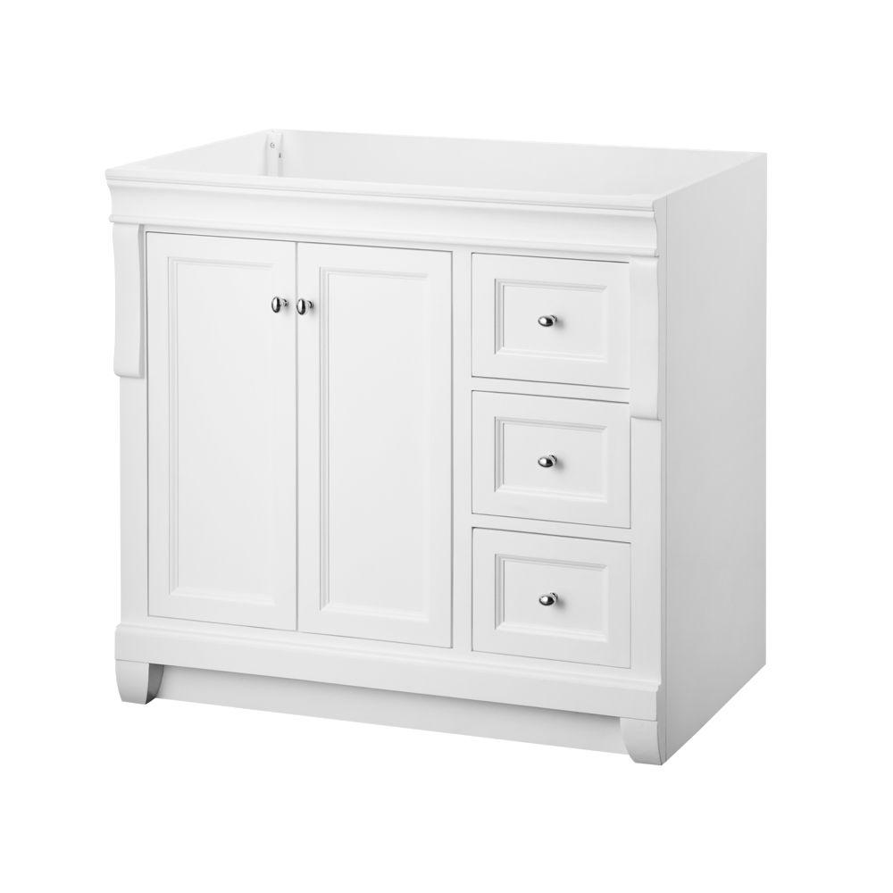 Home Decorators Collection Naples 36 In W Bath Vanity Cabinet Only In White With Right Hand Drawers Nawa3621d The Home Depot