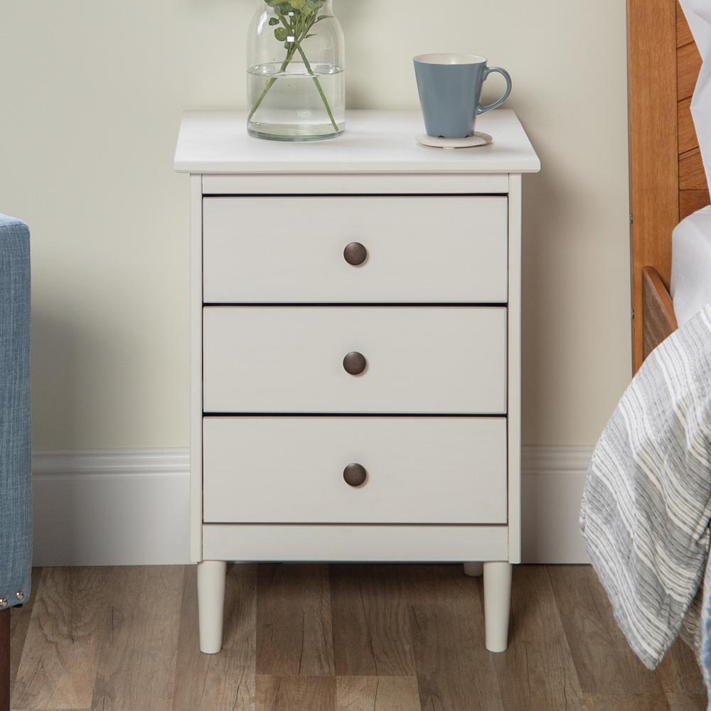 Walker Edison Furniture Company Clic Mid Century Modern 3 Drawer Clic Mid Century Modern 3 Drawer White Solid Wood Nightstand