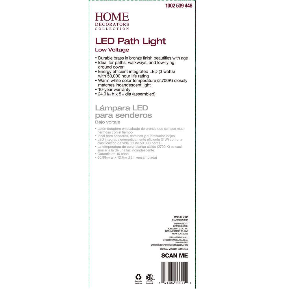 Home Decorators Collection Low Voltage 3 Watt Brass Outdoor Integrated Led 2700k White Warm Landscape Path Light
