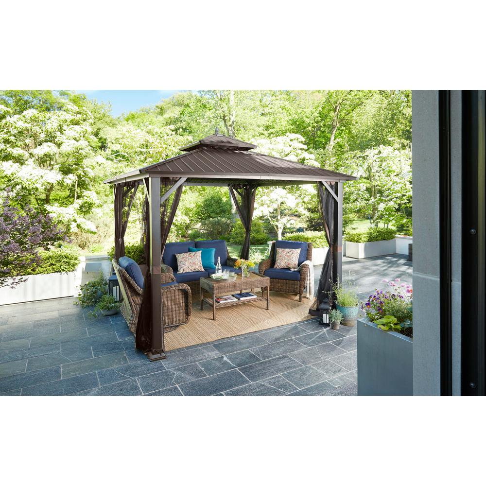 Hampton Bay Holden 10 ft. x 10 ft. Black Hard Top Galvanized Steel Gazebo