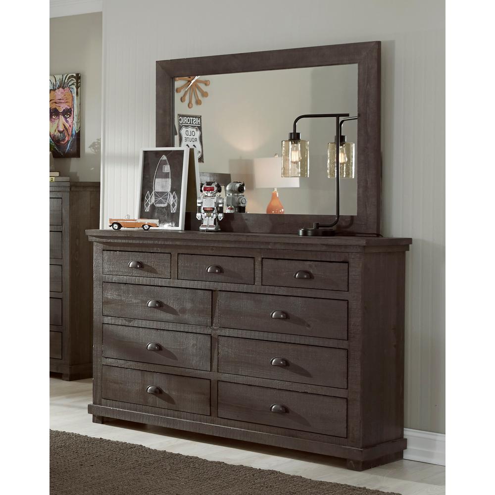 Willow 9 Drawer Distressed Dark Gray Dresser With Mirror