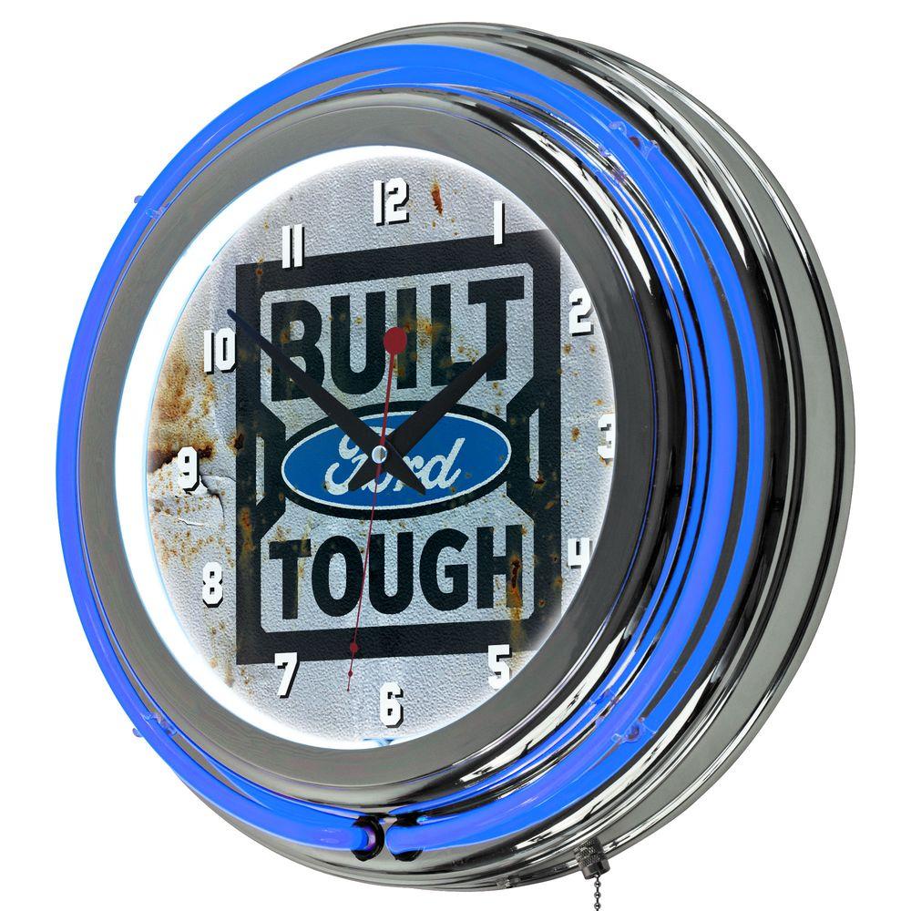 Ford 3 In X 14 Built Tough Chrome Double Rung Neon Wall Clock Ford 3 In X 14 Built Tough Chrome Double Rung Neon Wall Clock