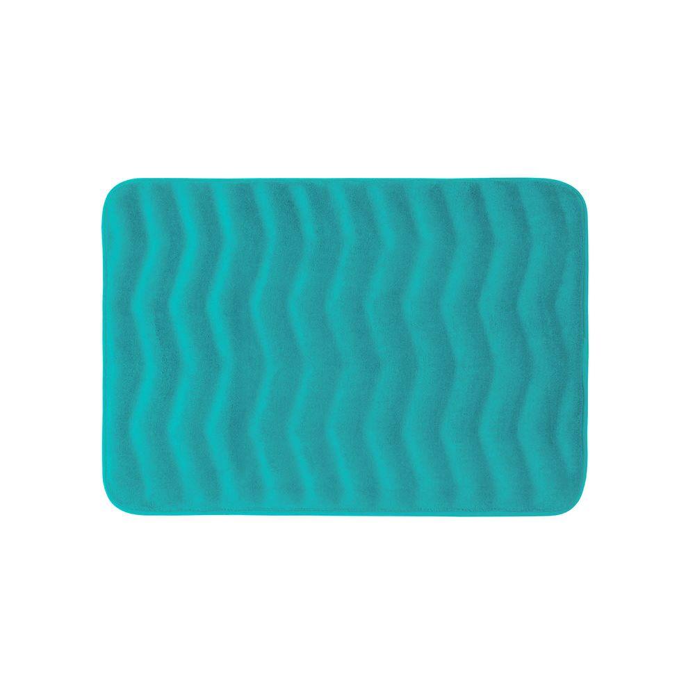 Waves Turquoise 17 in. x 24 in. Memory Foam Bath Mat