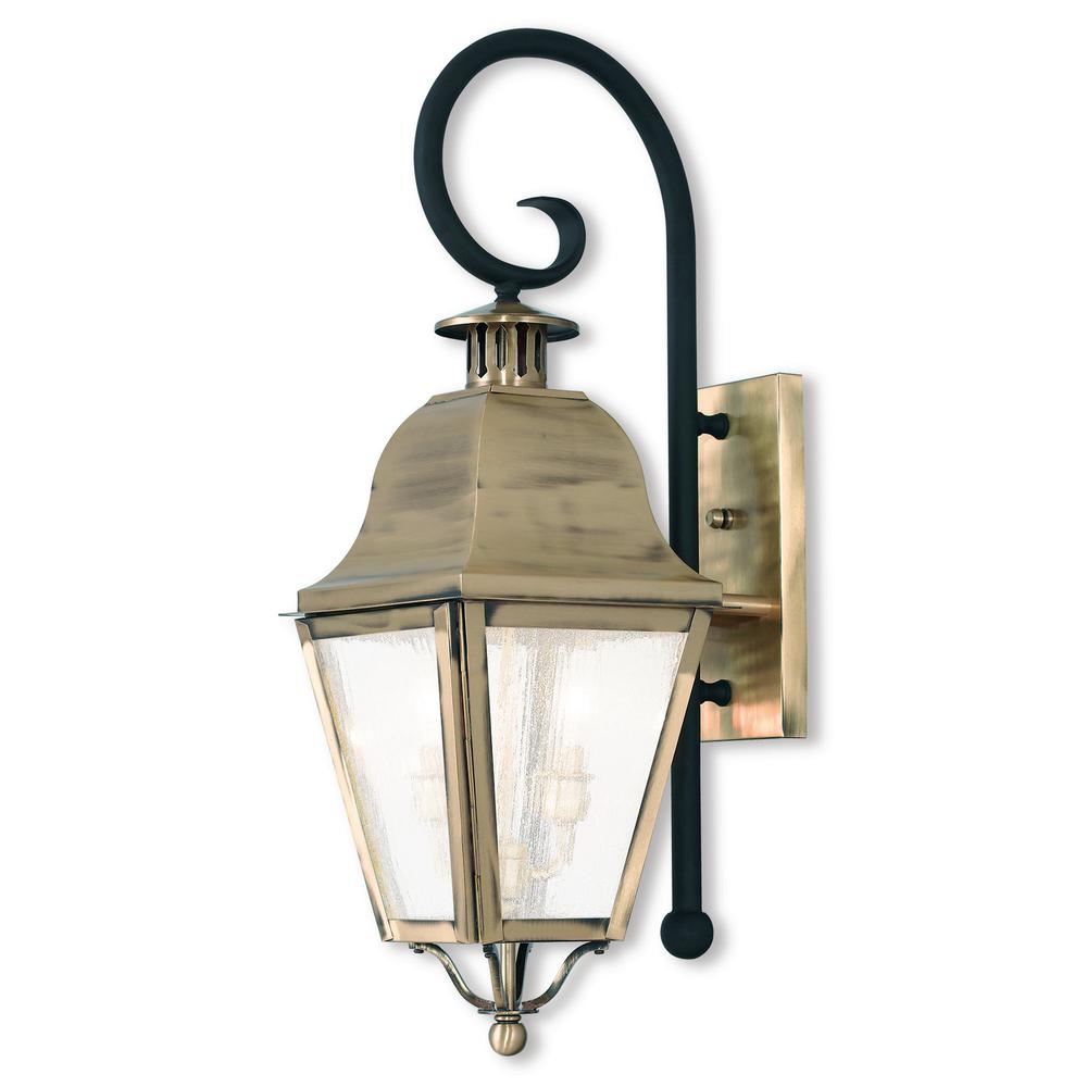 Livex Lighting Amwell 2Light Antique Brass Outdoor Wall Mount Lantern255101  The Home Depot