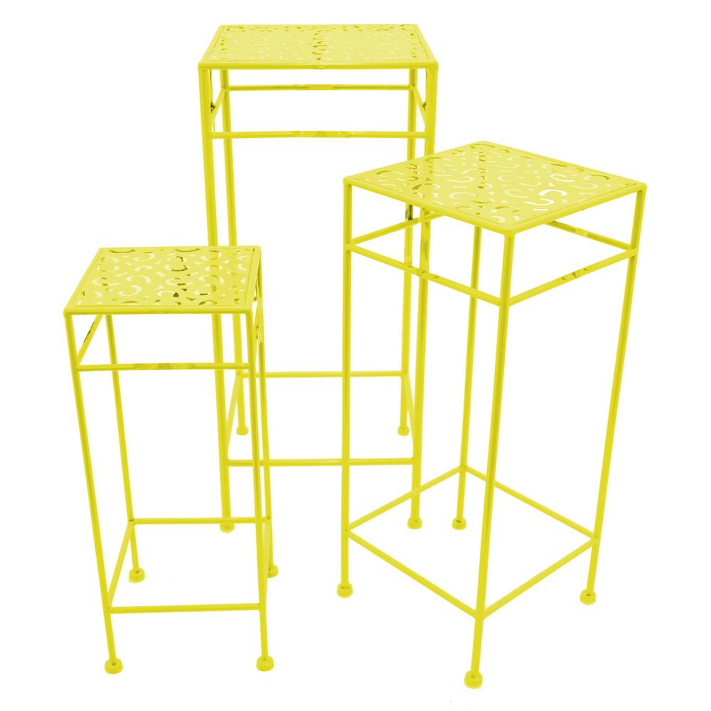 THREE HANDS 11 inch x 11 inch Square Plant Stands - Yellow in Yellow (Set of 3) by THREE HANDS