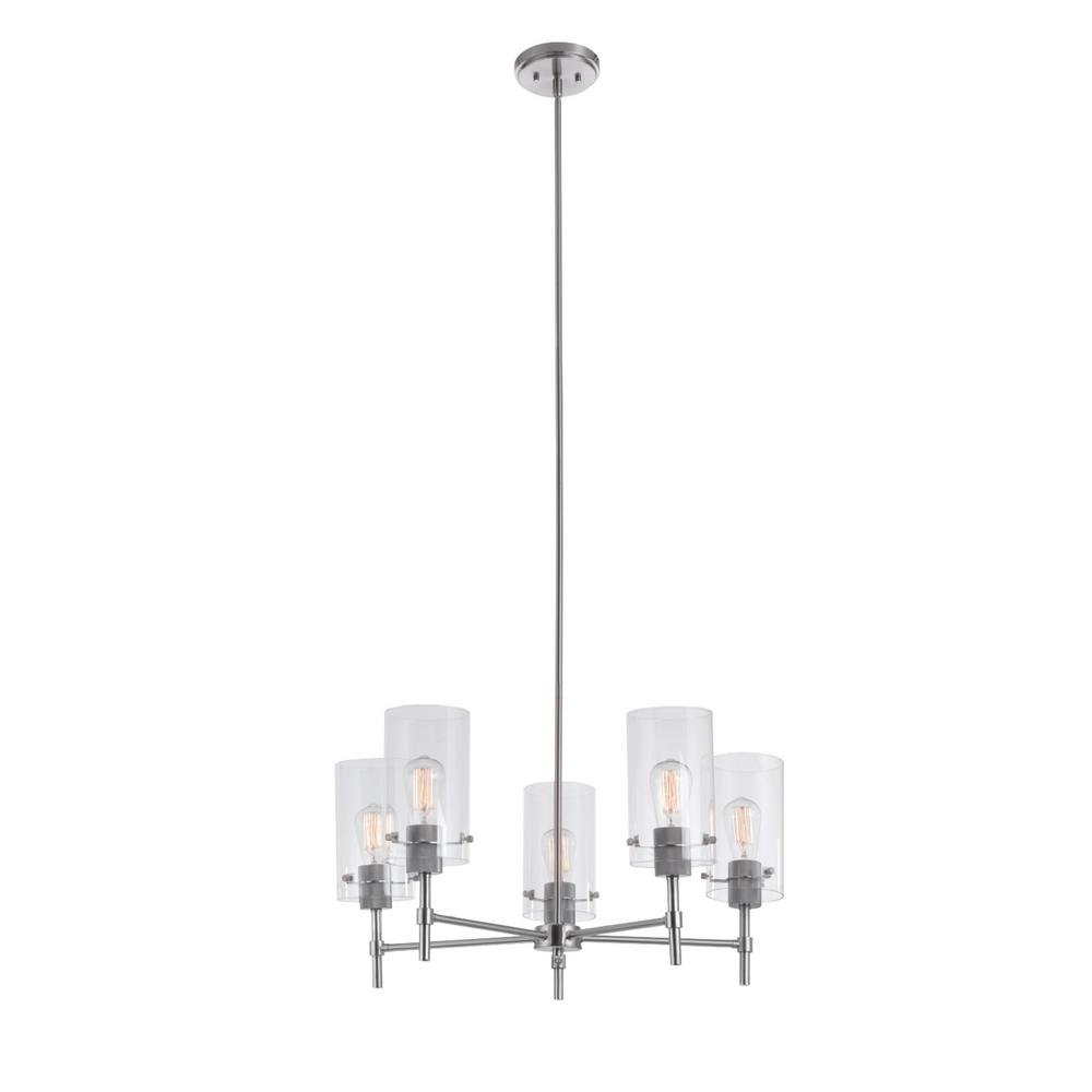 Globe Electric Cusco 5 Light Brushed Nickel Chandelier With Clear Cusco 5 Light Brushed Nickel Chandelier
