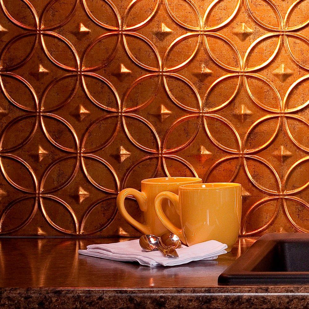 Fasade 24 in. x 18 in. Rings PVC Decorative Backsplash Panel in Muted