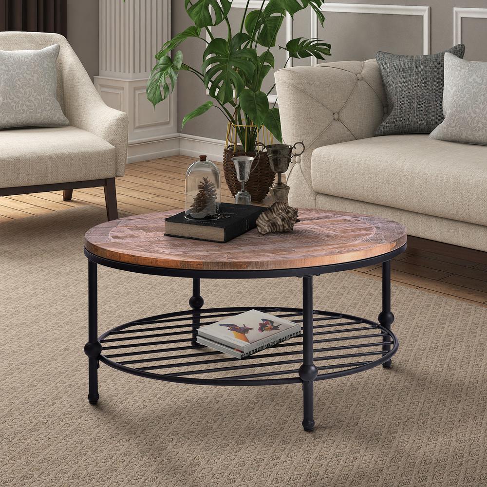 Harper Bright Designs Brown Round Coffee Table With Storage