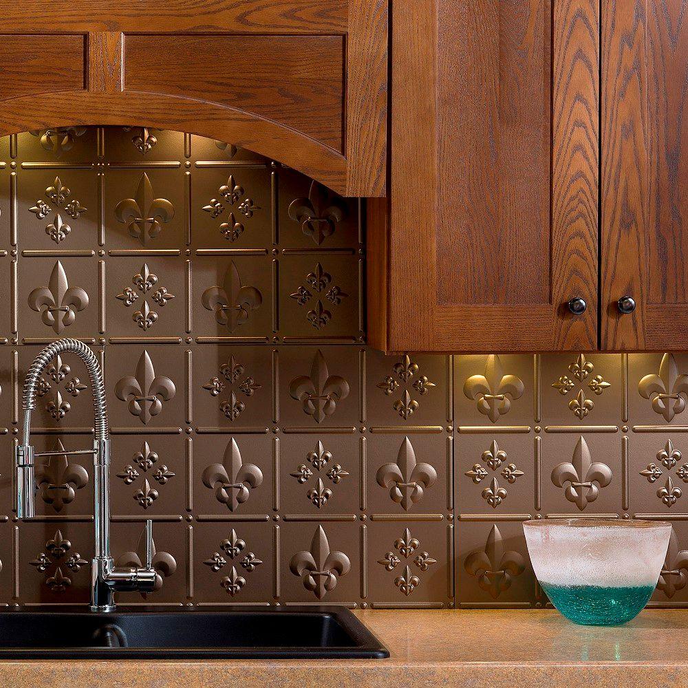 Fasade 24 in. x 18 in. Fleur de Lis PVC Decorative Tile Backsplash in ...