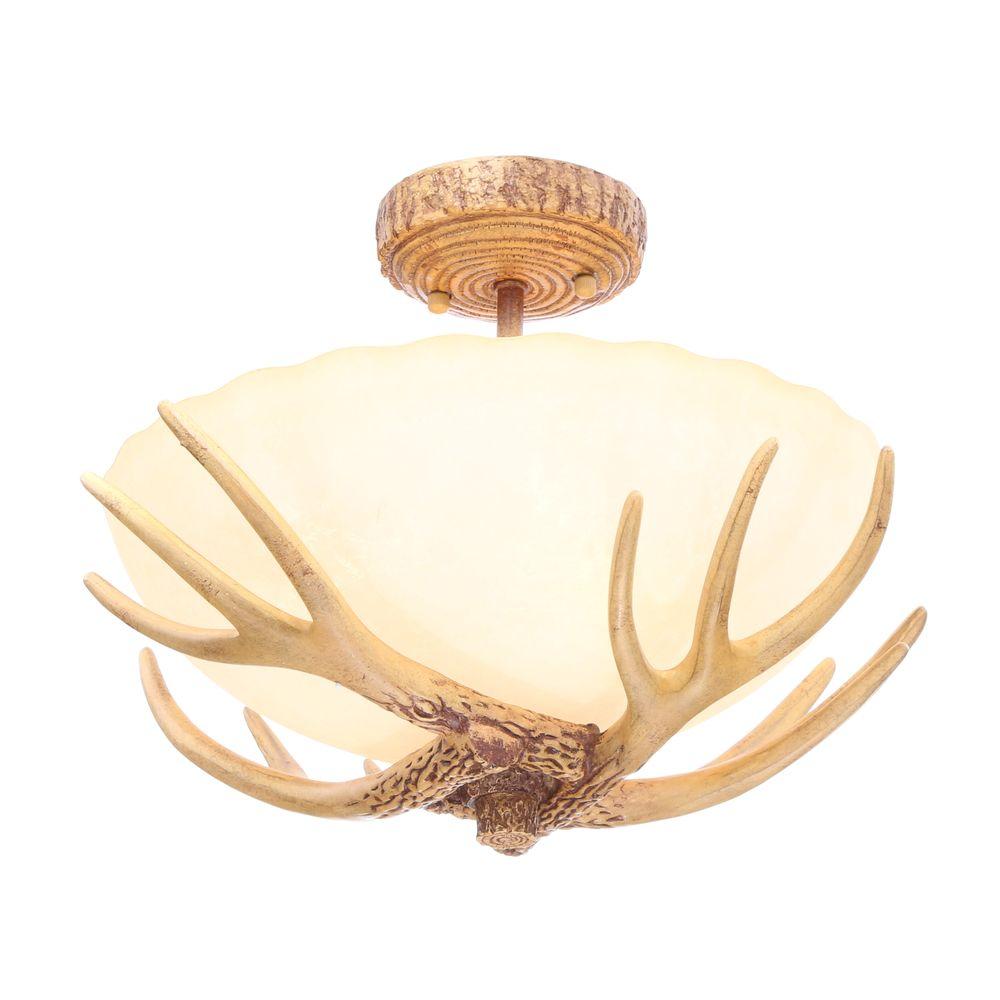 Hampton Bay Antler 16 5 In 3 Light Semi Flush Mount With Sunset Glass Shade