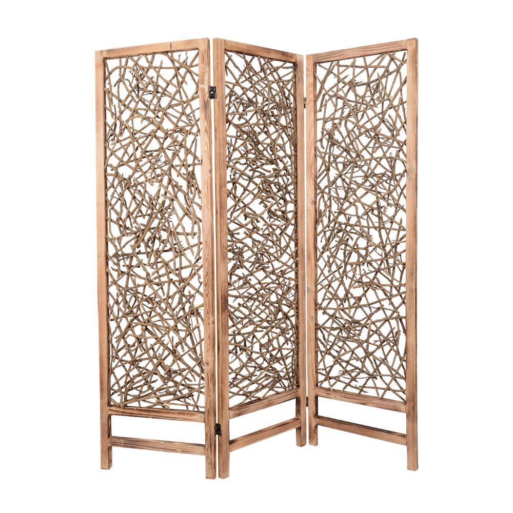 Benjara Contemporary 5.75 ft. Brown 3 Panel Wooden Screen Room Divider