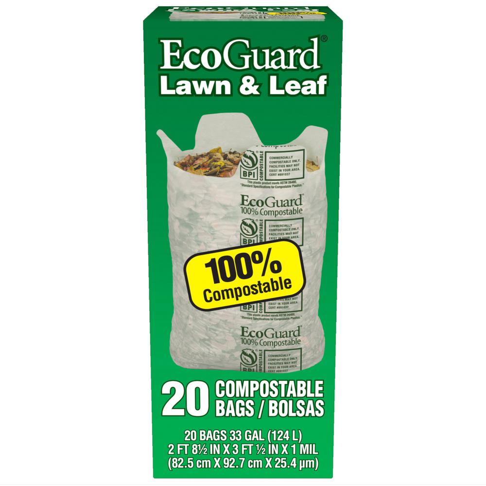 HUSKY EcoGuard 33 Gal. Compostable Lawn and Leaf Bags (20Count