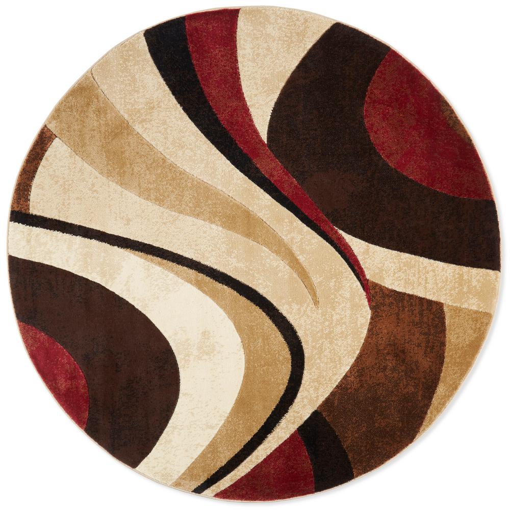 Home Dynamix Tribeca Brown Red 5 Ft 2 In Round Area Rug