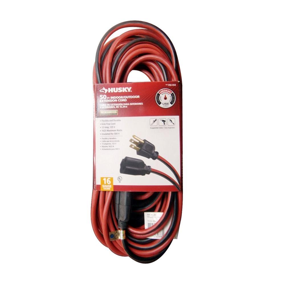 Husky 50 ft. 16/3 SJTW Extension Cord, Red and BlackAW62668 The Home Depot