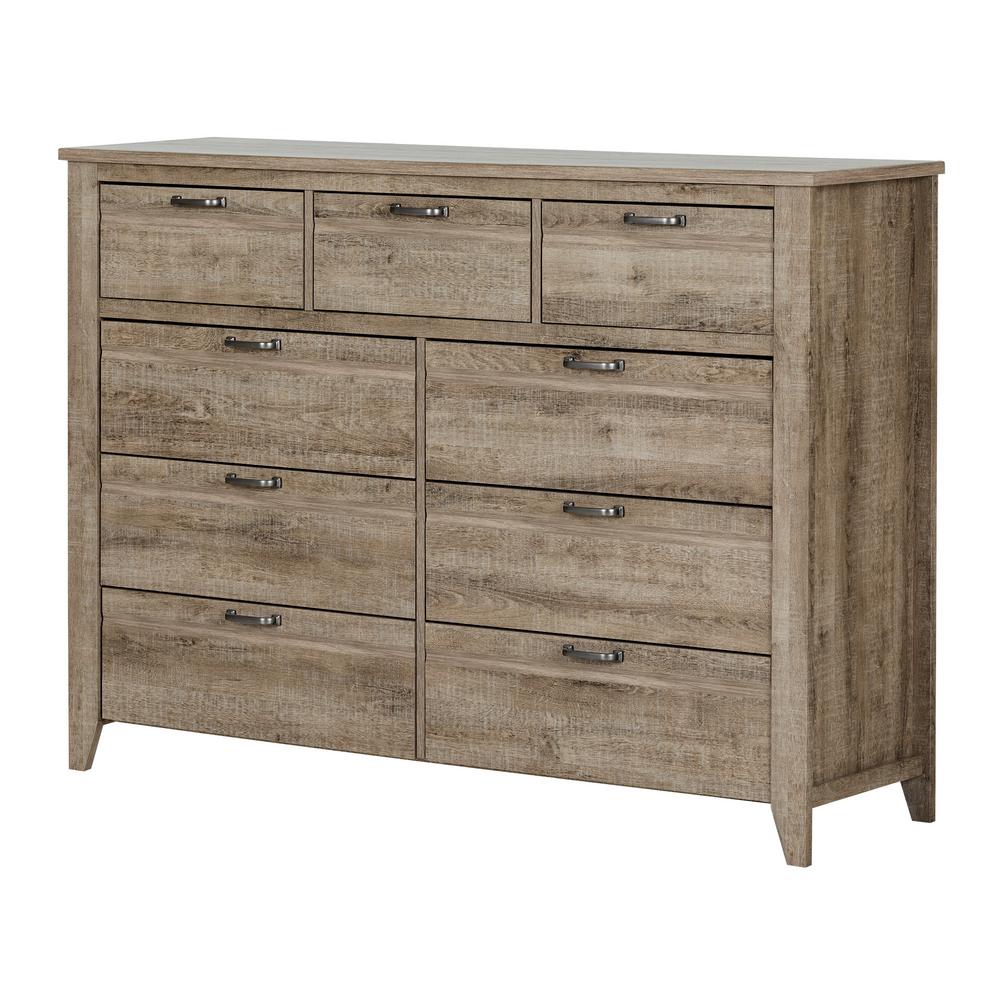 South Shore Lionel 9Drawer Weathered Oak Dresser10252 The Home Depot